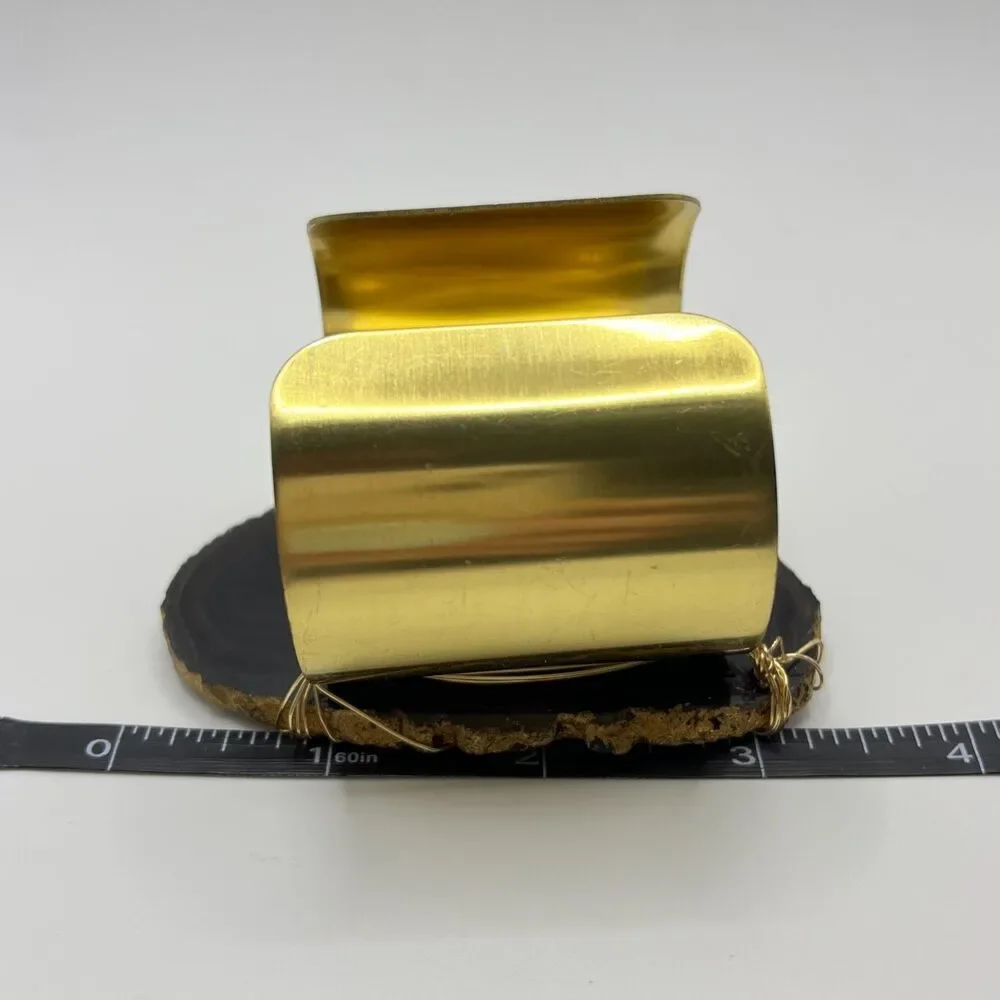 Black Wire Wrapped Geode Cuff Bracelet Gold Tone Metal Agate Slice Stone Mens